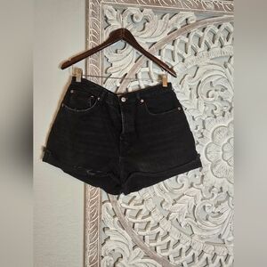 Zara Women’s High Rise Distressed Denim Shorts Black 100% Cotton Size 12